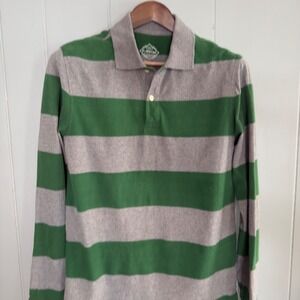 Men's Rugby Stripe Polo Long Sleeve Green Unisex Campus Prep Retro Sportswear‎ S